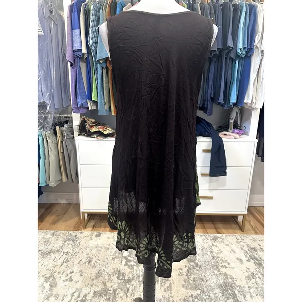 Sunflower Women's Sleevelss Tunic Dress Black Yellow Floral OS Semi Sheer - Image 4