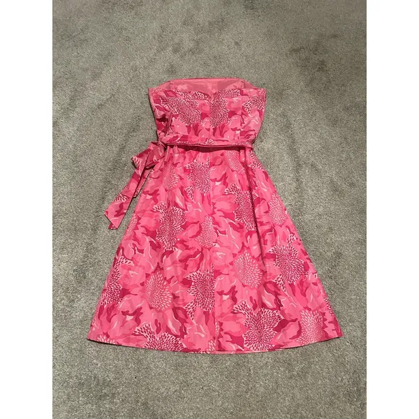 VTG Lilly Pulitzer Strapless‎ Tube Corset Lined Silk Dress Pink Floral Sz 0 - Image 6