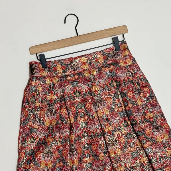 Anthropologie MAEVE Rosie Floral‎ Skirt Pleated Metallic Brocade Pockets Small - Image 3