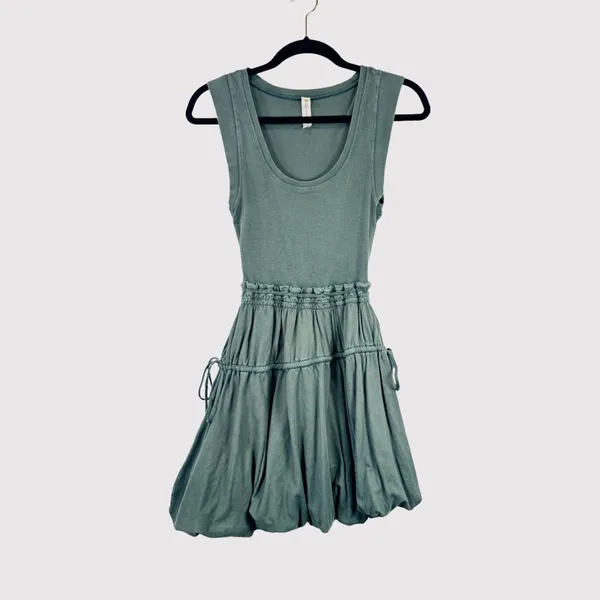Anthropologie Daily Practice Mini Dress Green Bubble Ribbed Tank Stretch 2XS XXS - Image 2