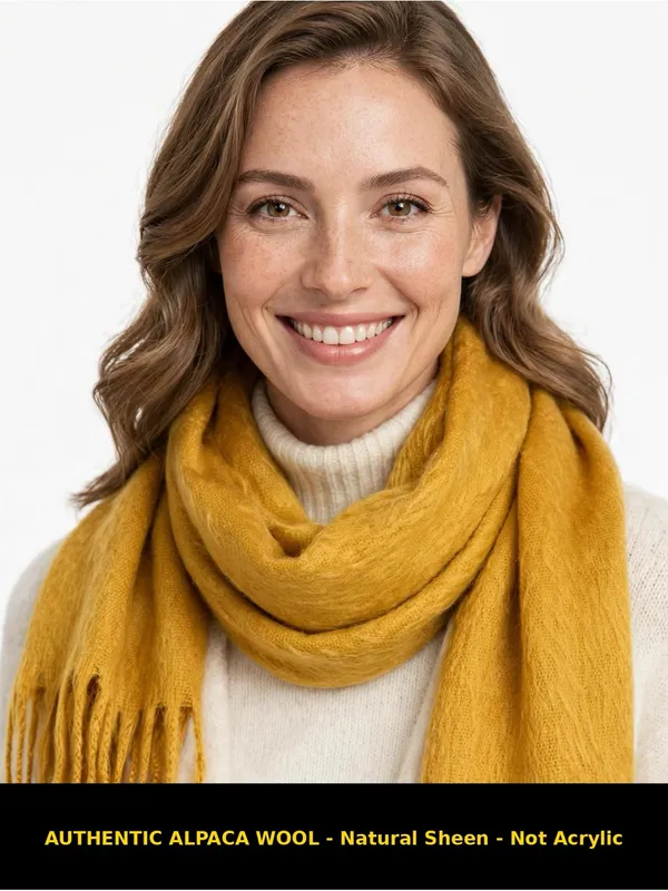 Alpaca Wool Shawl Wrap in Mustard Yellow - Image 3