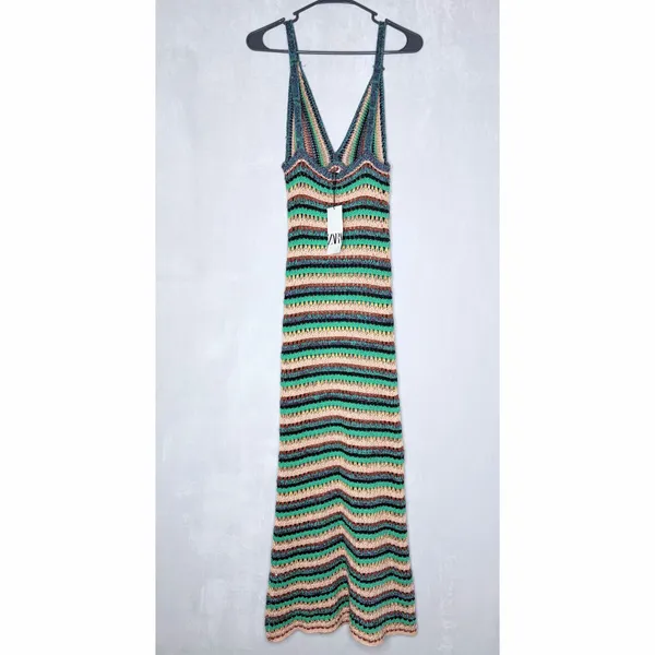 Zara Crochet Knit Striped Maxi Dress - Image 8