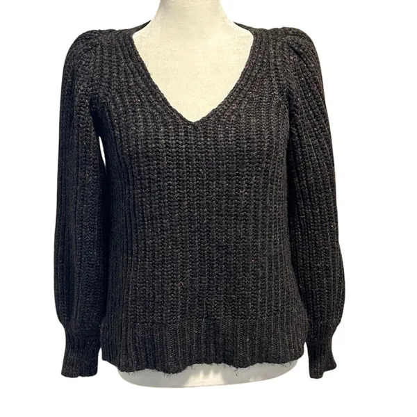 Madewell Size XS Puff Sleeve V Neck Sweater K5757 Speckled Donegal Cyclone - Image 4