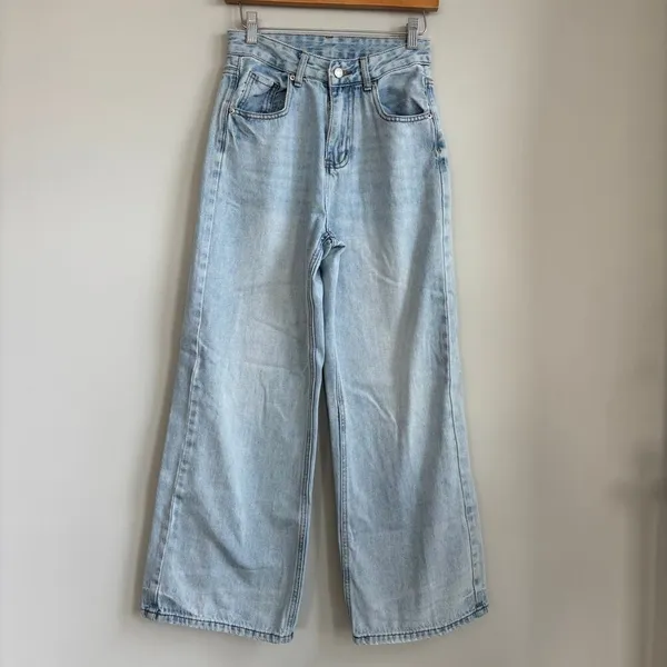 Women's Light Wash High Waisted Wide Leg Jeans Light Blue Denim Pants Y2K Small - Image 2
