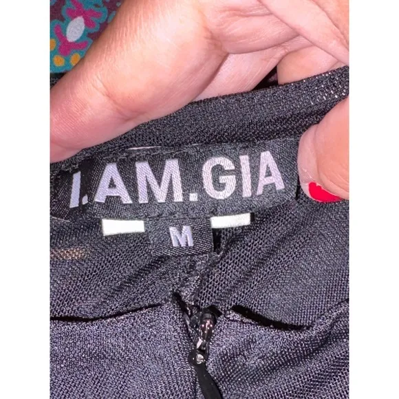 I.AM.GIA Ophelia Sheer‎ Ruched High-Rise Pants Black Mesh Slim Fit Womens Size M - Image 6