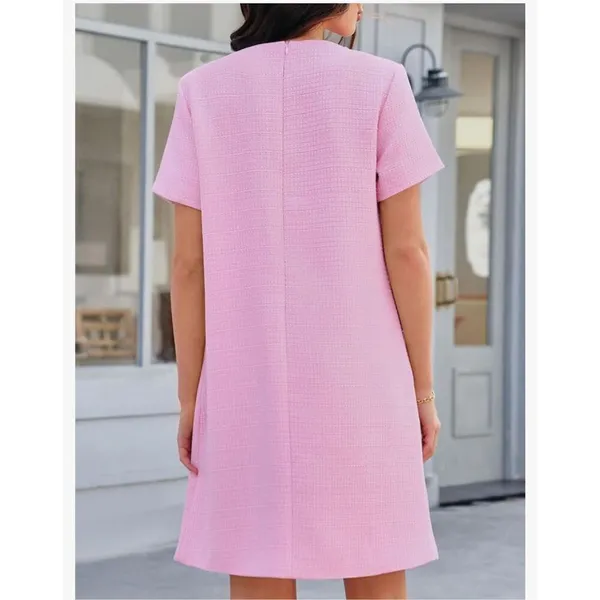 NEW Tweed Mini Crew Neck Career Elegant Dress L - Image 2