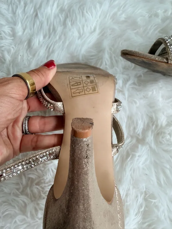 Kelly & Katie Reekie Gold Strappy Rhinestone Heeled Sandals - Image 9