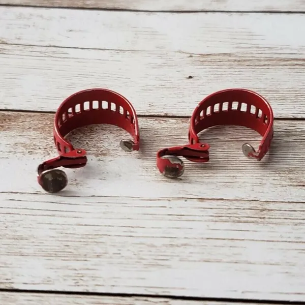 Vintage Clip On Earrings - Red Hoops with Rectangle Cut Outs 0.75" - Image 3
