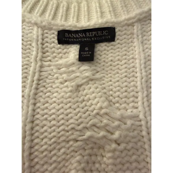 Banana Republic Snow Day Cable Knit Sweater Small Oversized Cream Cotton Wool - Image 10