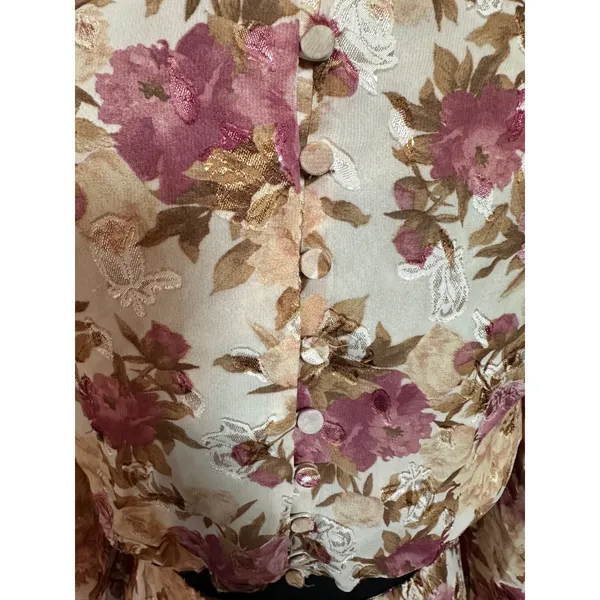 En Saison Floral Jacquard Cut Out Midi Dress Pink Tan Long Balloon Sleeve Resort - Image 7