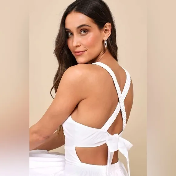 NEW Lulus Strolling Sicily White Pleated Backless Midi Dress With Pockets Sz XL - Image 7
