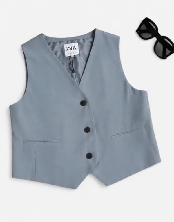 ZARA Light Blue Tailored Suit Vest Top 🩵 Size L - Image 8