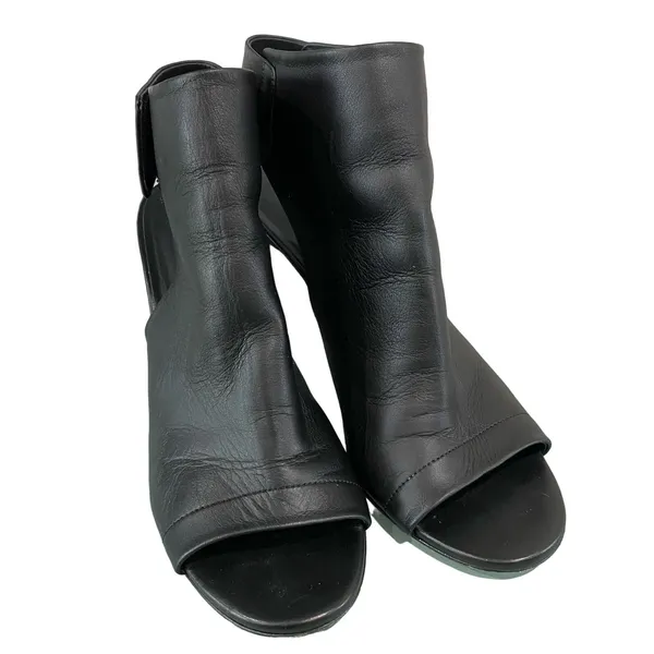 Vince Addie Black Leather Peep Toe Bootie‎ Heel Size 8.5 - Image 10