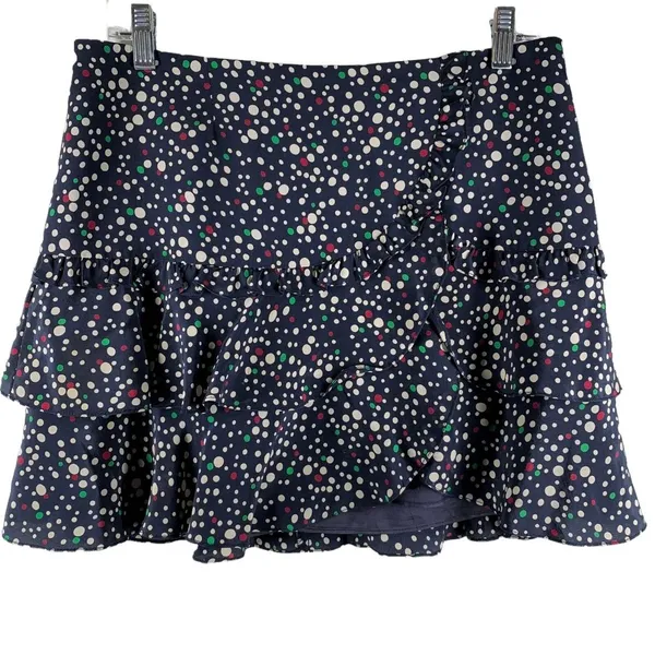 Nanette Lepore Vintage Y2K Flirty Navy Polka Dot Silk Ruffle Mini Skirt Size 6 - Image 3