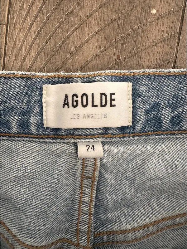 AGOLDE 90's Mid Rise Loose Fit in Captured Wash Distressed Button Fly Women’s 24 - Image 8