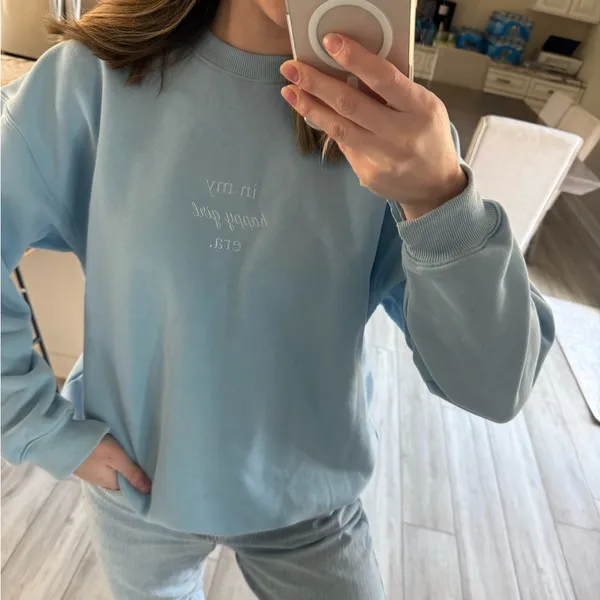 Kittenish In My Happy Girl Era Crewneck Sweatshirt Blue Medium - Image 3
