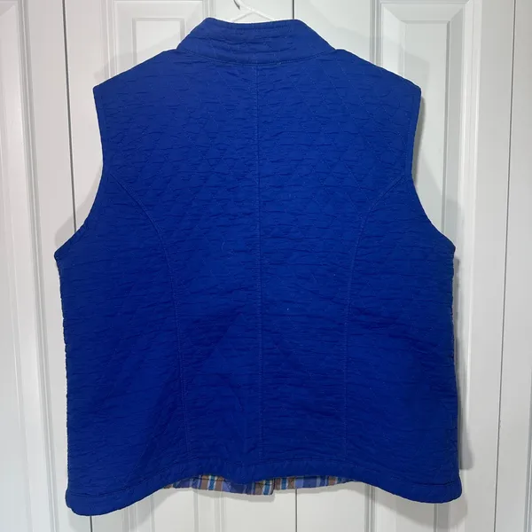 Quilted Reversible Vest Womens L Blue Plaid Grandmacore Eclectic Country Vintage - Image 7