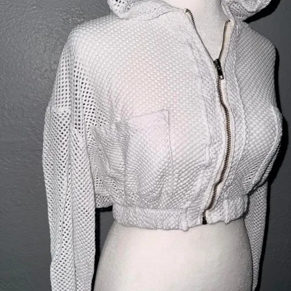 Free People Movement‎ Size XS Fishnet Mesh Cropped White - Image 2