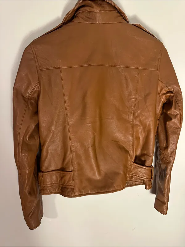 Quince 100% Leather Motorcycle Jacket dark cognac brown small - Image 6