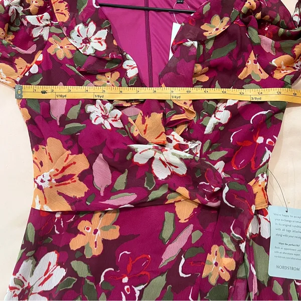 Maggy London Desert Bloom Floral Long‎ Sleeve A-line Dress In Wine Ruffle Trim 2 - Image 15