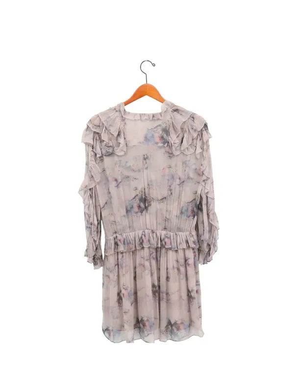 IRO Banon Floral Mauve Mini Blouson Ruffle Lace Up V-neck Dress 42 US 10 - Image 7