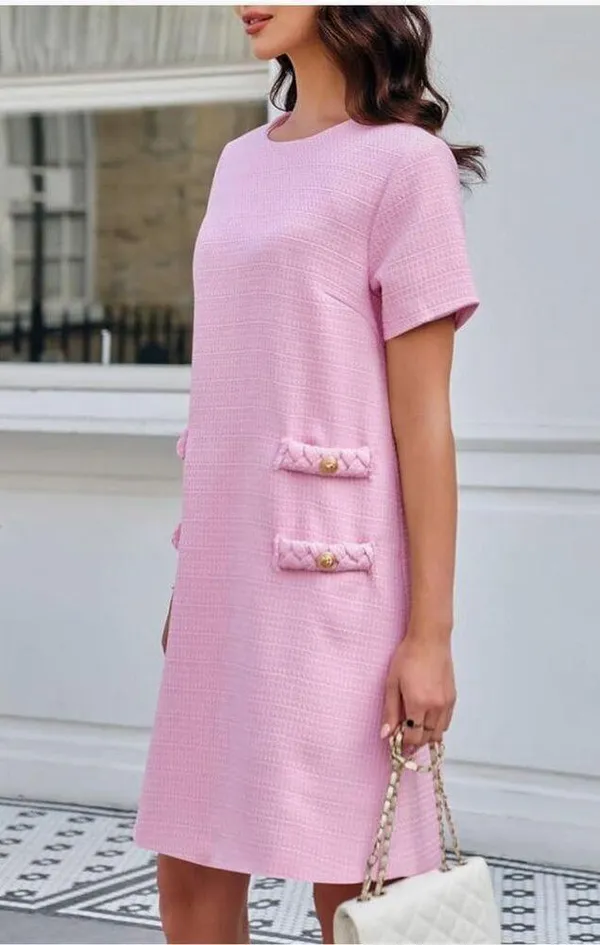 NEW Tweed Mini Crew Neck Career Elegant Dress L - Image 5