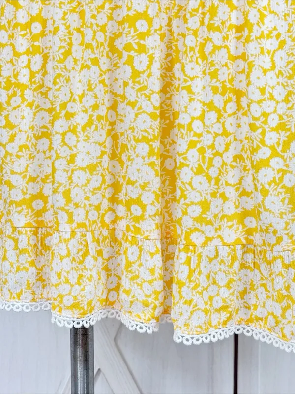 Lost + Wanderer Floral Lace Hem Smocked Waist Mini Skirt Yellow White XL Cottage - Image 6