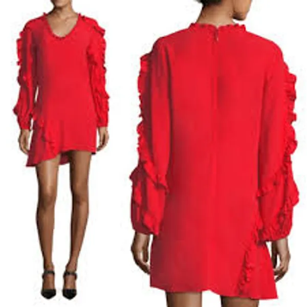 ALEXIS Ceretti Dress in Red Crepe Ruffle Details Long Sleeve No Size FITS SMALL - Image 2