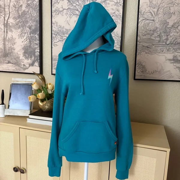 AVIATOR NATION RARE Teal Lightning Bolt Sweatshirt Hoodie ‎ Size Small - Image 2