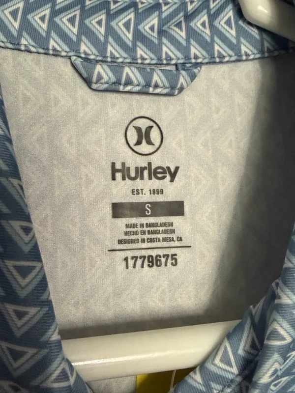 Hurley Geometric Pattern Polo Shirt Green White Small Short Sleeve Collared - Image 3