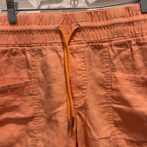 Athleta Cabo Linen Blend Shorts‎ Peach Orange Drawstring Elastic Waist 4" Sz 12 - Image 3