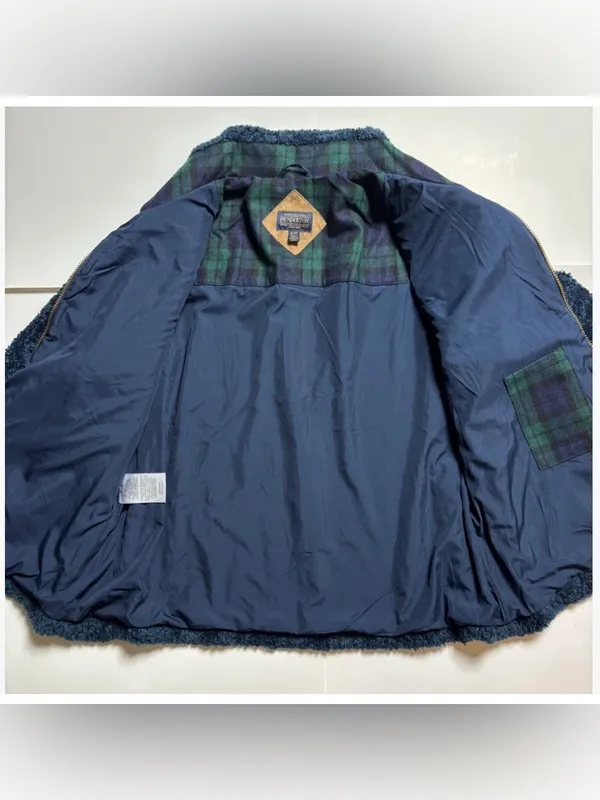 Pendleton Navy Plush Sherpa Jacket with Plaid Trim - Image 4