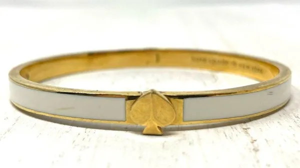 Kate Spade gold tone and white enamel hinged bangle bracelet - Image 3