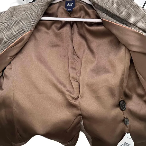 GAP Vintage 90s Wool Blazer Academia Brown Check Y2K - Image 12