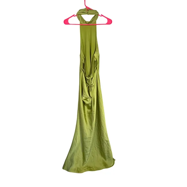 NWT Olive Green Satin Halter Neck‎ Backless Maxi Dress Formal Wedding - XL - Image 4