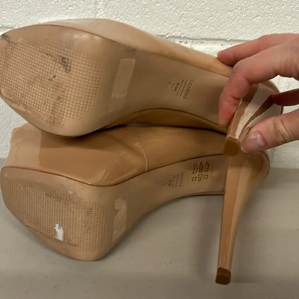 Schutz Zelda Platform Patent Peep Toe Size 9.5 Heels Nude sexy stripper please - Image 8