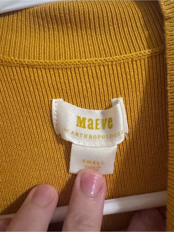 Maeve Mustard Knit Top with White Trim - Image 2