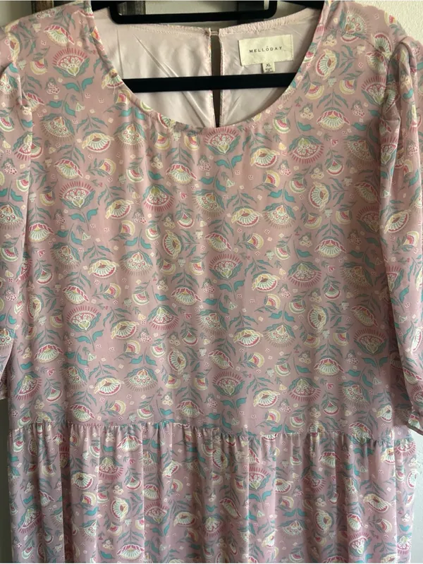 Melloday Woman’s Soft pink floral paisley tiered maxi dress Sz XL - Image 2