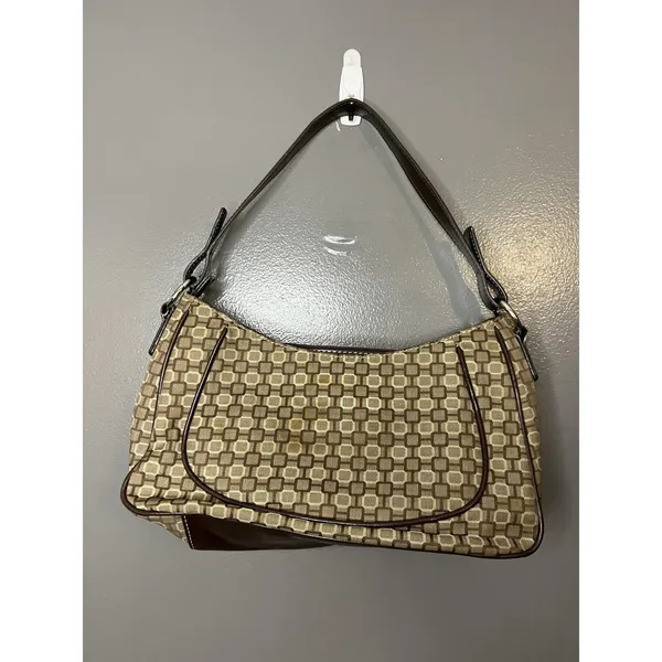 Nine West Shoulder Bag Womens Small Brown Geometric Faux Leather Purse Buckle - Image 5