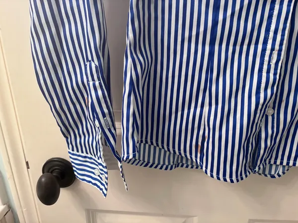 H&M Blue and White Vertically Striped Long-Sleeve Button-Down Shirt - Image 4
