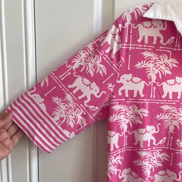 Barbara Gerwit Elephant Palm Tree Tunic Dress Womens M Pink Preppy Resort Knit - Image 6