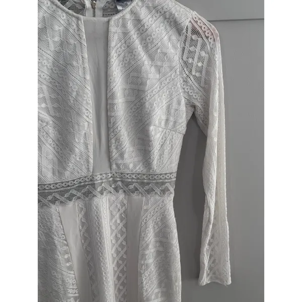 Windsor White Geometric Lace Long Sleeve Bodycon Mini Dress Womens Medium - Image 4