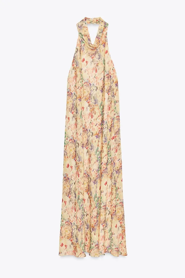 Zara floral Boho open back Halter Maxi summer vacation Dress - Image 9