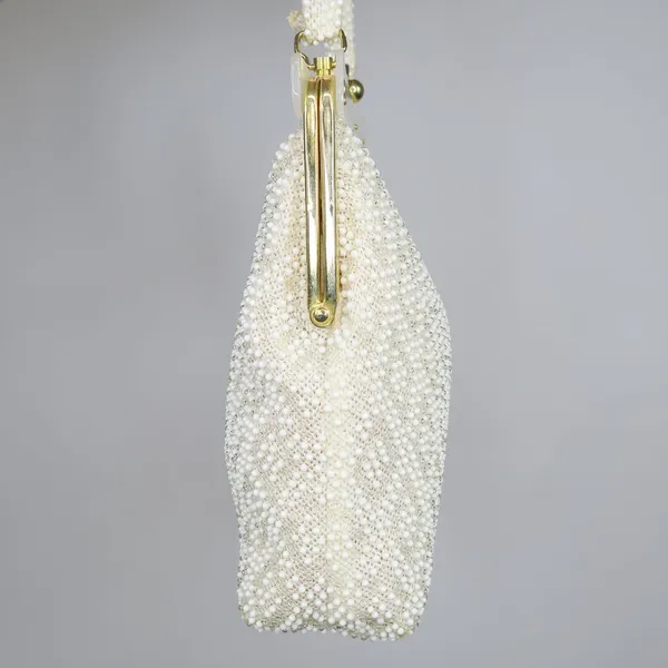 Vintage 60s White Hand Made Beaded Purse - Made in Hong Kong - Image 5