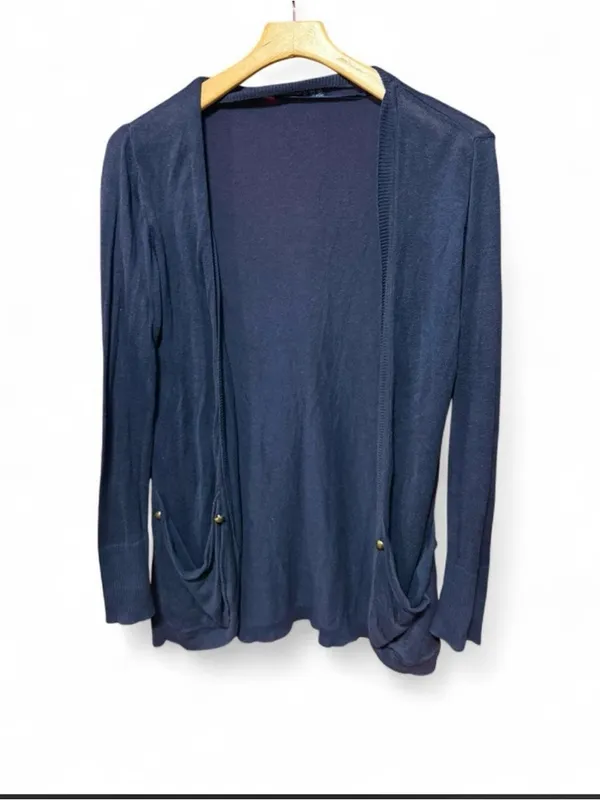 Atmosphere lightweight nautical style navy blue open-front cardigan - Image 2