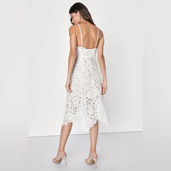 Lulus | One Wish White Lace Midi Dress, Size M - Image 3