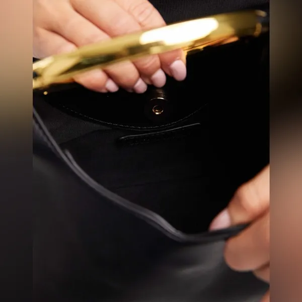 ASOS- “glamorous” gold top handle bag faux leather black bag - Image 2