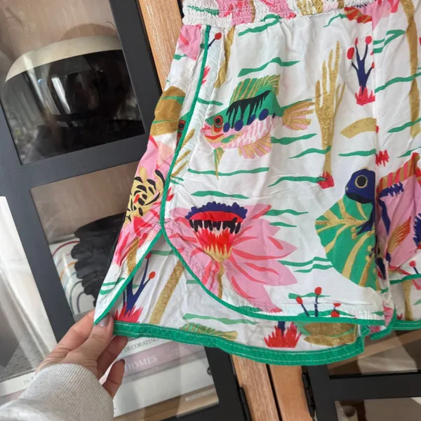 Anthropologie x Claire Colin art shorts elastic smock waistband colorful print - Image 7