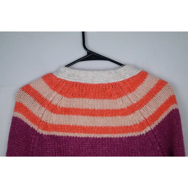 American Eagle Striped Cardigan Button Front Multicolor Pink Cream Fuzzy Size XS - Image 12