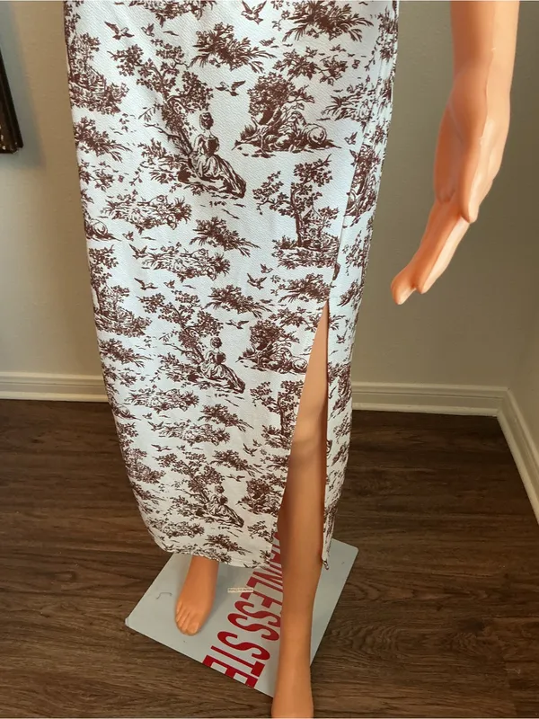 SHEIN Toile Corset Top & Maxi Skirt Set Brown Cream M - Image 5